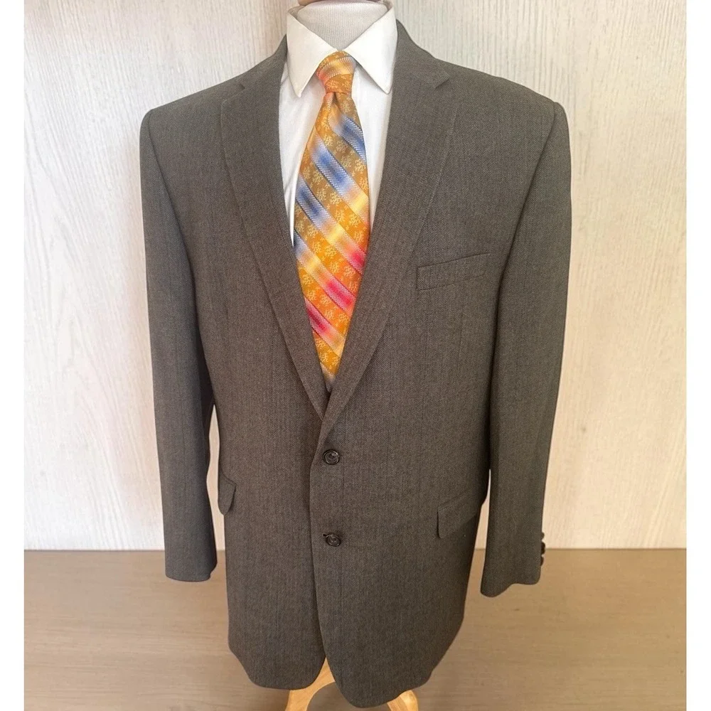 Lauren Ralph Lauren Sport Coat Jacket‎ Brown Herringbone Plaid Flannel Wool 48L